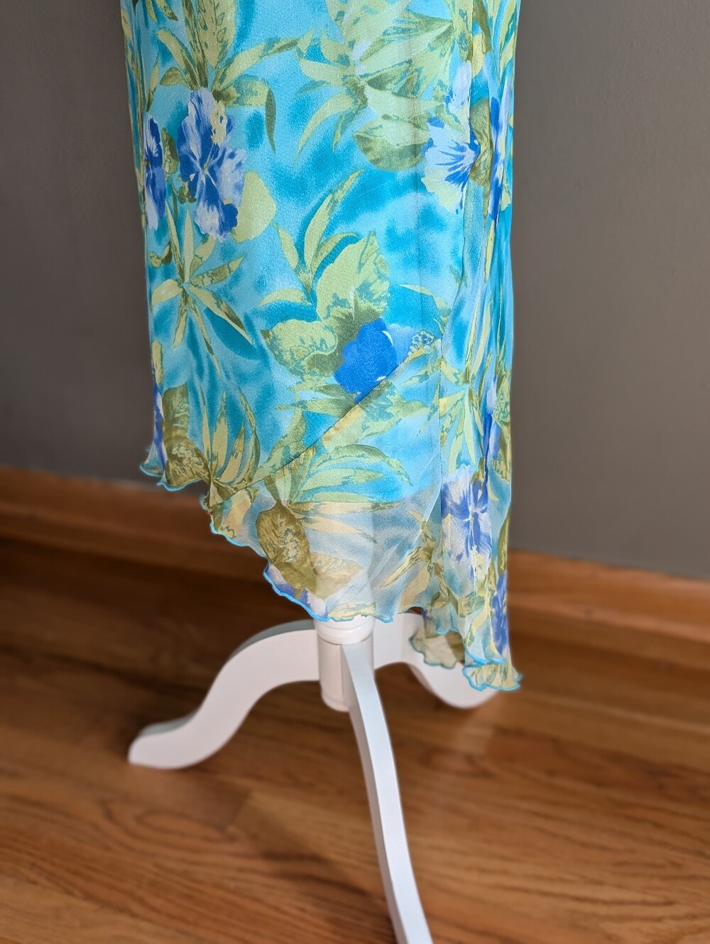 Vintage Y2K Robbie Bee 100% Silk Tropical Floral Dress Size 12 Blue Fairycore - Picture 4 of 5